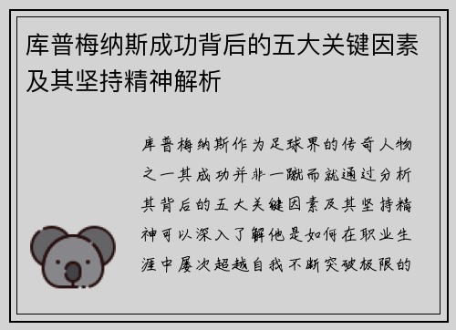 库普梅纳斯成功背后的五大关键因素及其坚持精神解析